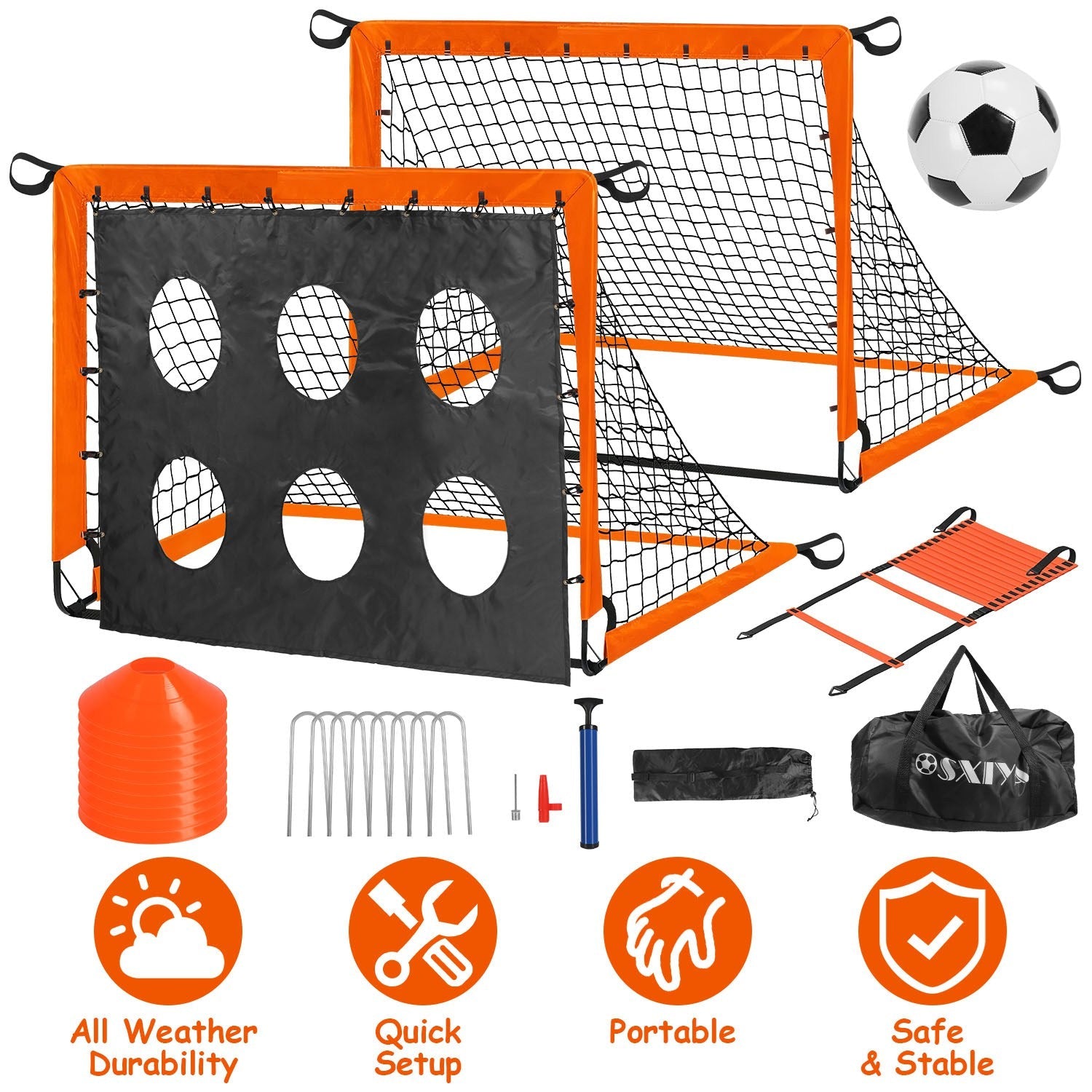 Kids Soccer Goals Set For Backyard Portable Soccer Training Equipment with Ball Pump Cones Agility Ladder Target Carry Bag For Toddler Age 3+ Outdoor