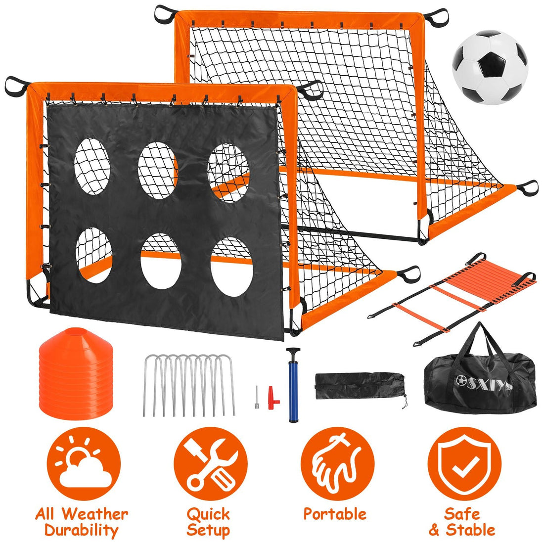 Kids Soccer Goals Set For Backyard Portable Soccer Training Equipment with Ball Pump Cones Agility Ladder Target Carry Bag For Toddler Age 3+ Outdoor