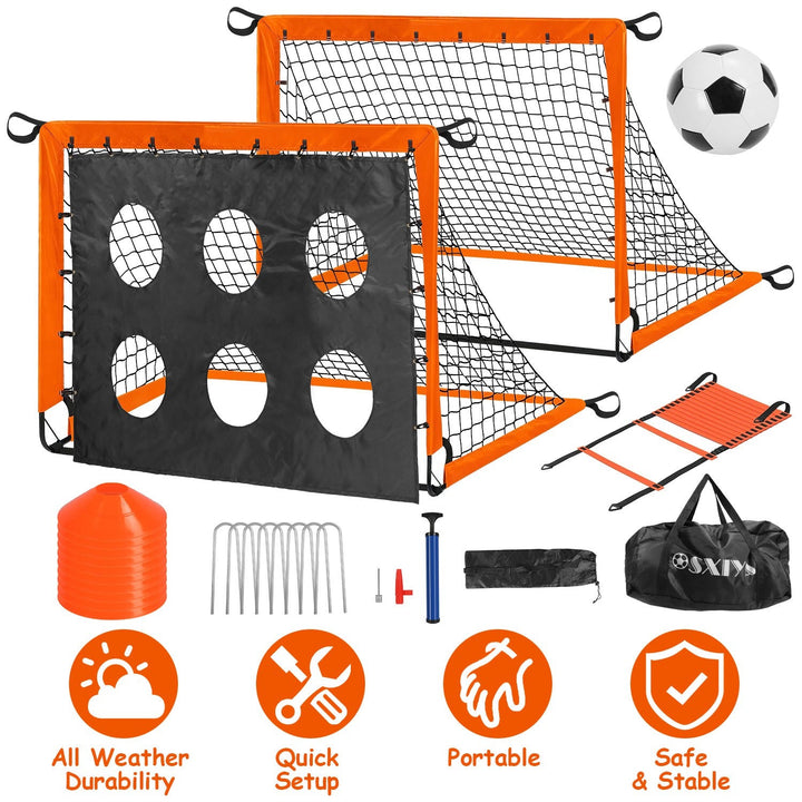 Kids Soccer Goals Set For Backyard Portable Soccer Training Equipment with Ball Pump Cones Agility Ladder Target Carry Bag For Toddler Age 3+ Outdoor