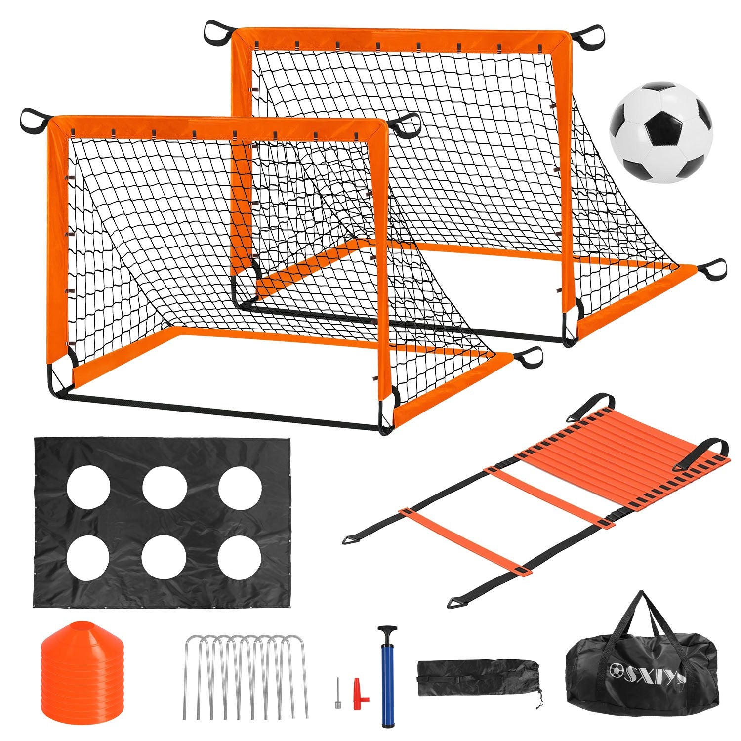 Kids Soccer Goals Set For Backyard Portable Soccer Training Equipment with Ball Pump Cones Agility Ladder Target Carry Bag For Toddler Age 3+ Outdoor