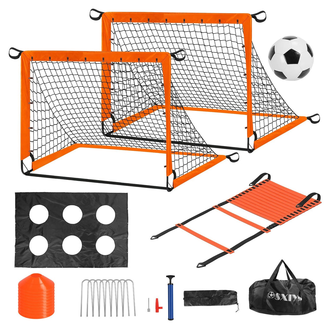 Kids Soccer Goals Set For Backyard Portable Soccer Training Equipment with Ball Pump Cones Agility Ladder Target Carry Bag For Toddler Age 3+ Outdoor