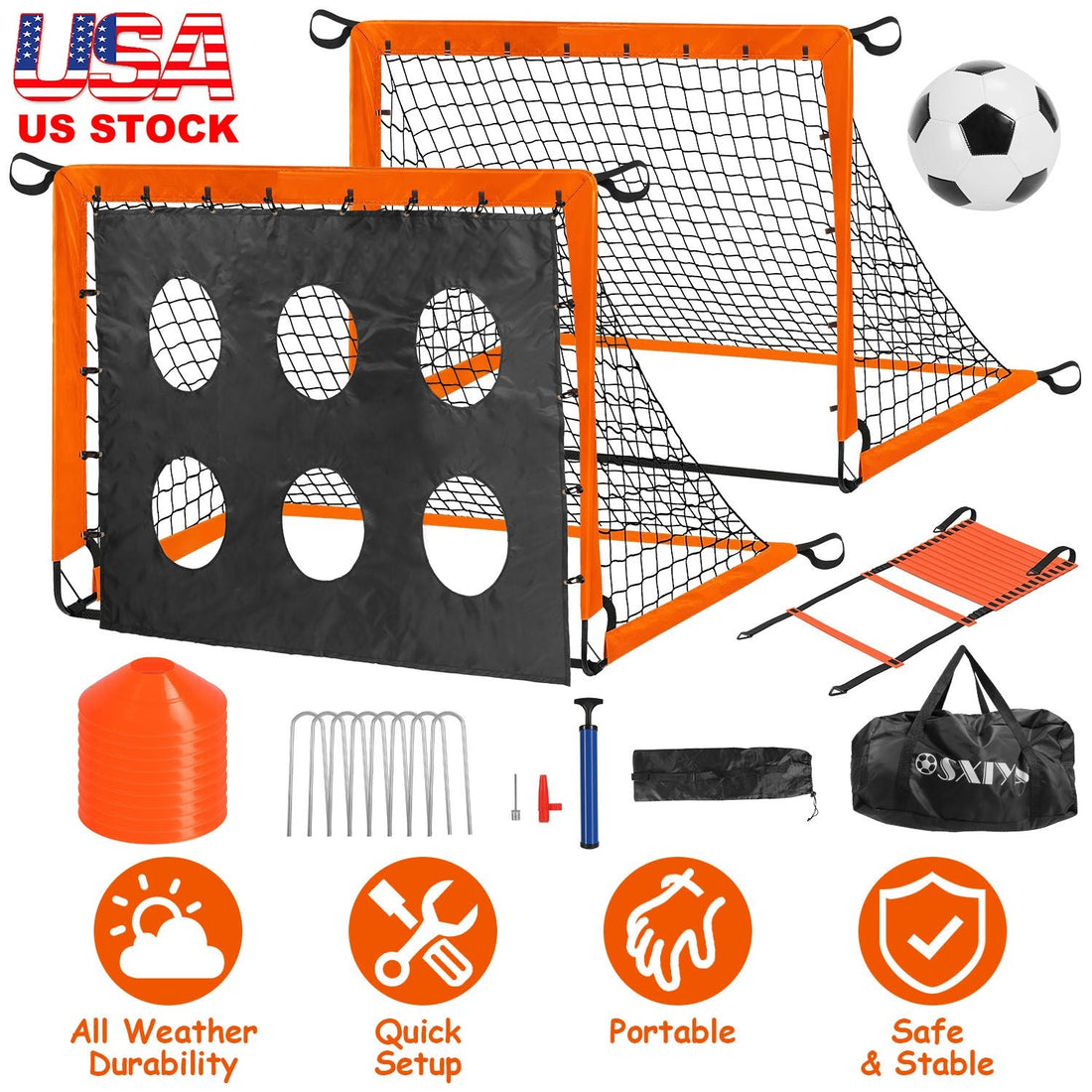 Kids Soccer Goals Set For Backyard Portable Soccer Training Equipment with Ball Pump Cones Agility Ladder Target Carry Bag For Toddler Age 3+ Outdoor