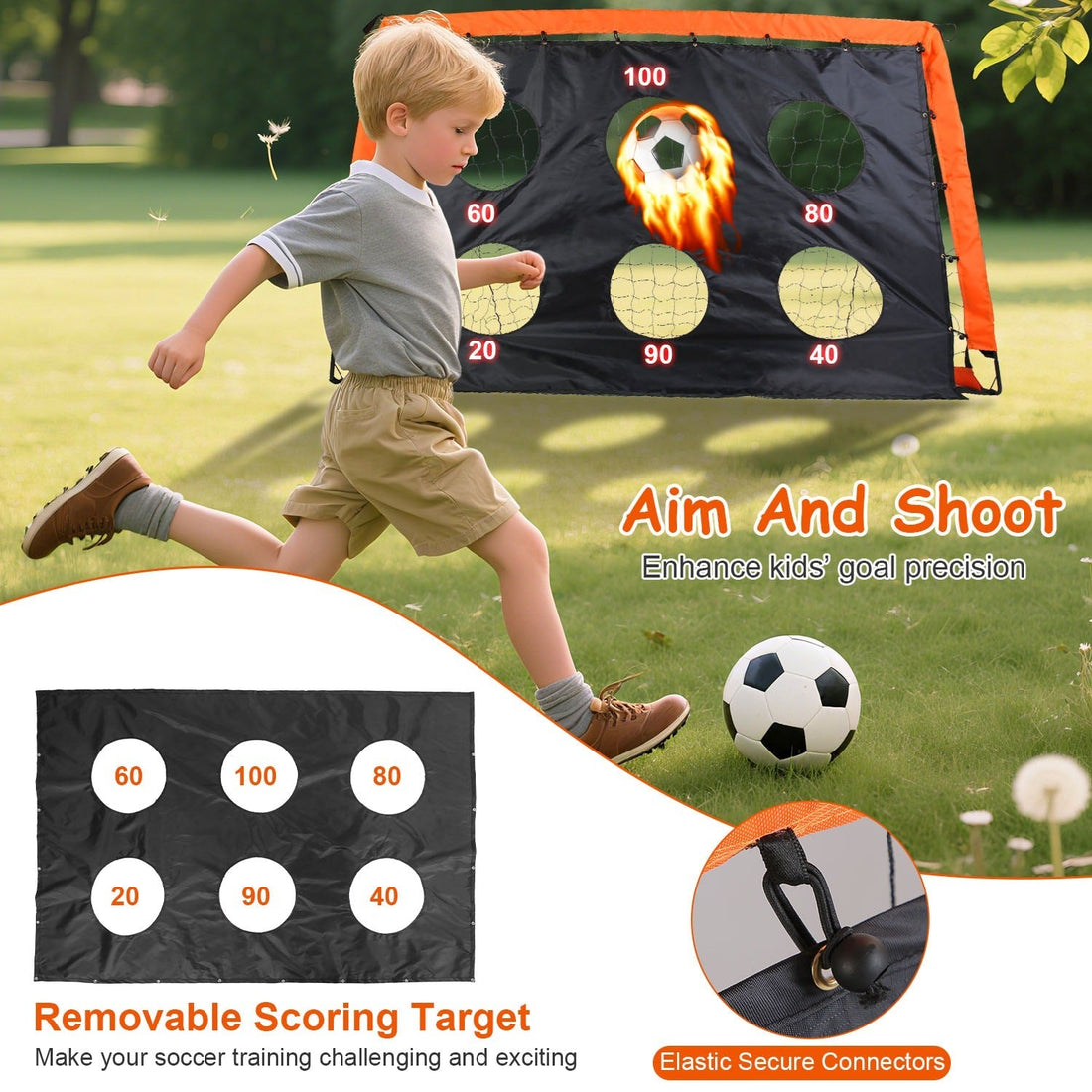 Kids Soccer Goals Set For Backyard Portable Soccer Training Equipment with Ball Pump Cones Agility Ladder Target Carry Bag For Toddler Age 3+ Outdoor